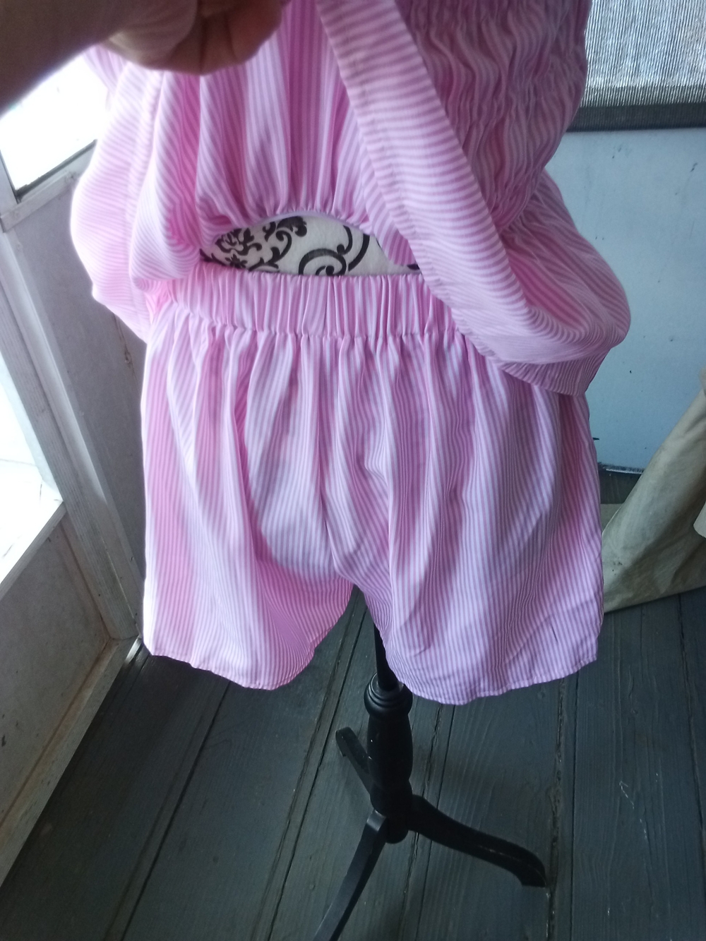 Light Pink Striped Smocked Strapless 2pc Short Set Sz Medium New - Picture 4 of 5